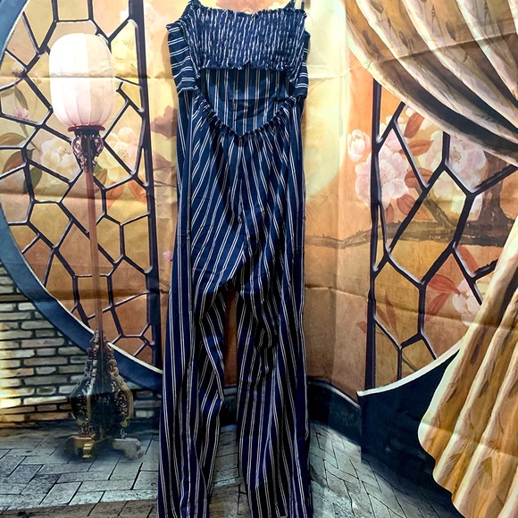 Pinstripe Jumpsuit- Navy and White - Picture 5 of 9